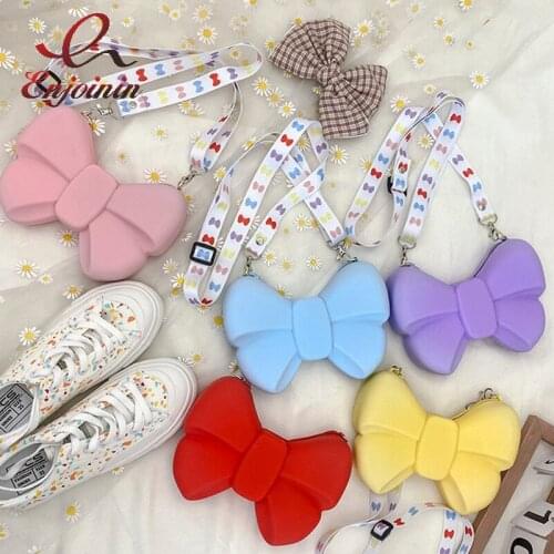 Cute Bow Shaped Jelly Shoulder Bag for Young Girls Fashion Women Purses and Handbags Pvc Clutch Casual Mini Crossbody Bag 2021