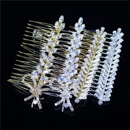 Bridal wedding hair accessories luxury fashion zirconia leaves hair comb jewelry bridesmaid vine crystal head piece