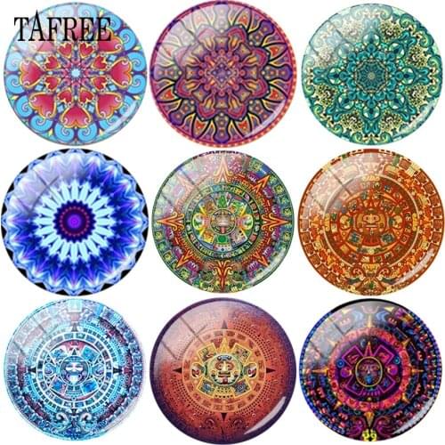 TAFREE Beautiful Complex Pattern Mandala DIY Jewelry Beads 15mm 18mm 20mm Glass Cabochon Cameo Pendant Settings For Bracelets
