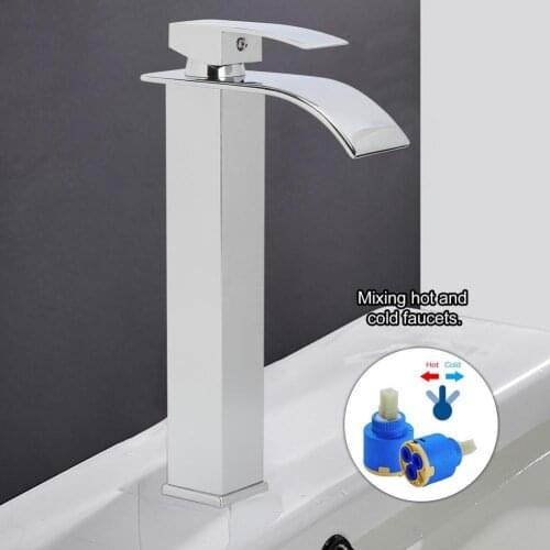 Faucet Waterfall Spout Temperature Adjustable Waterfall Tall Sink Vessel Tap Brass Single Handle Basin Faucet for Bathroom