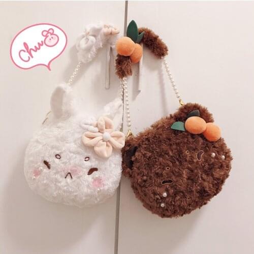 Japanese soft sister bag cute lolita plush cartoon bear bag rabbit crossbody bag kawaii girl bag loli cosplay gothic lolita