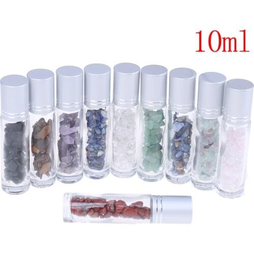 10ml Natural Semiprecious Stones Essential Oil Gemstone Roller Ball Bottles Transparent Glass Healing Crystal Chips Inside