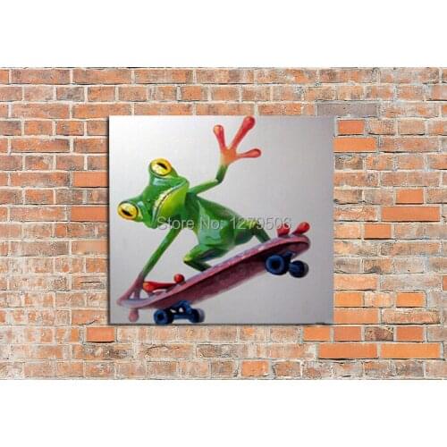 100%Handpainted Cuardros decoracion Abstract Skate Frog Animal Canvas Painting Oil Painting Wall Picture Home Decor Best Gift