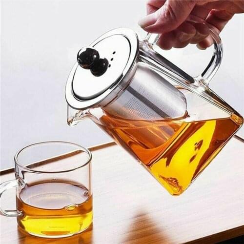 350-750ML Clear Heat Resistant Clear Glass Teapot Jug W Infuser Coffee Tea Leaf Herbal Pot Flower Teapot Milk Juice Container