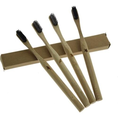 4Pcs/Set Charcoal Bristle Environmentally Eco Friendly Travel Home Hotel Manual Adult Tooth Brush Round Handle Bamboo Toothbrush