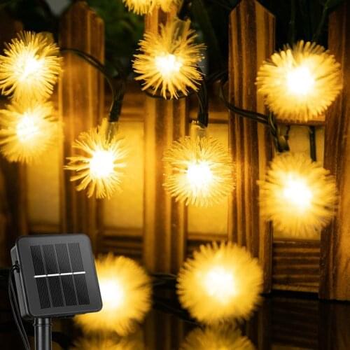 5m 20 Led Christmas Decoration Solar Garland Holiday Lights Hairy Ball Dandelion LED Fairy String Light For Home Indoor Lighting