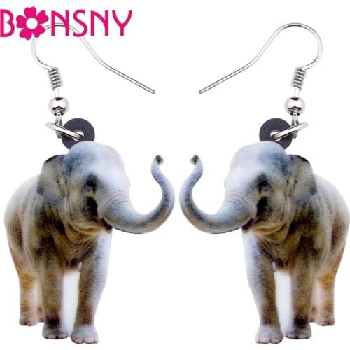 Bonsny Statement Acrylic Happy Elephant Earrings Big Long Dangle Drop Women Girls Ladies Kids Fashion Wild Jungle Animal Jewelry