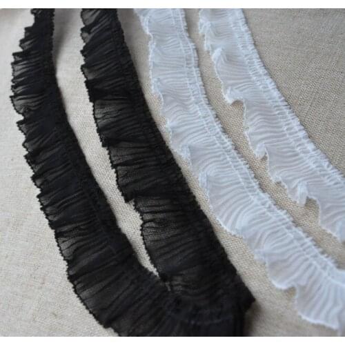 Free Shipping 5yards/lot White/Black chiffon lace fabric,folded chiffon lace ,ruffled lace trim