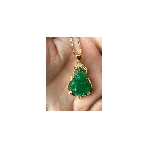 FREE shipping> >>>New Buddha Green Natural stone Necklaces Pendant + Free Chain