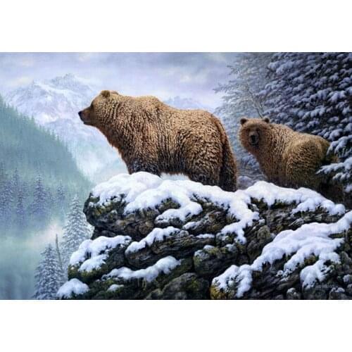 Free shipping animal brown bear snow scenery oil painting canvas prints printed on canvas wall art decoration picture