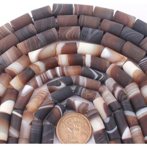 Natural Brown Agates Beads Frost Column Loose Natural Stone Beads for Women Accessories DIY Necklace Bracelet Jewelry Making 15"