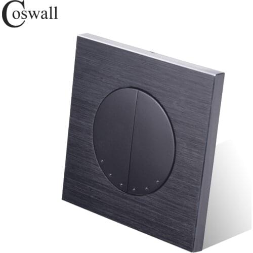 Coswall 2 Gang Momentary Contact Switch Pulse Switch Wall Push Button Switch Electric Curtain Switch For Roller Shutter Black Al