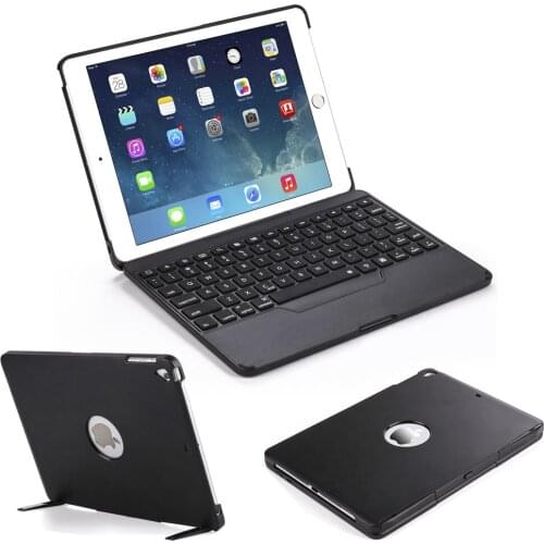 For iPad 9.7 2018 Fashion 7 Colors LED Backlit Aluminum Wireless Bluetooth Keyboard+Detachable Smart Clamshell Case Stand Cover