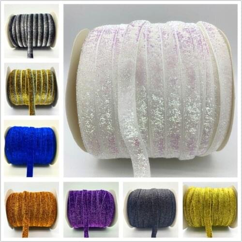 3yards/Lot 15mm Elastic Band Glitter Velvet Ribbon Handmade Wedding Party Decoration For Gift Wrapping DIY Hair Sewing Fabric