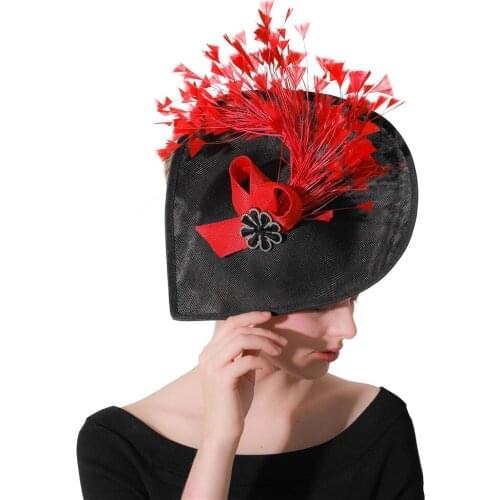 Elegant Women Church Party Fascinator Hair Accessory Wedding Derby Church Clip Hat Flower Lady Red Feathers Wedding Decor XMF68