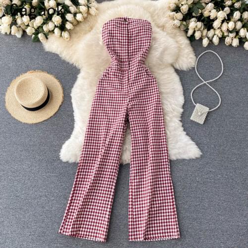 Gagaok Jump Suits for Women 2021 Summer New Skinny High Street Plaid Sleeveless Skinny Jumpsuits Sexy Fashion Chic Wild Rompers