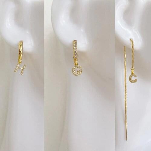 HECHENG ,1pc,Letter Small Hoop Earring ,Wholesale ,CZ Initial Ear Line, DIY Personalized Name Jewelry Accessories