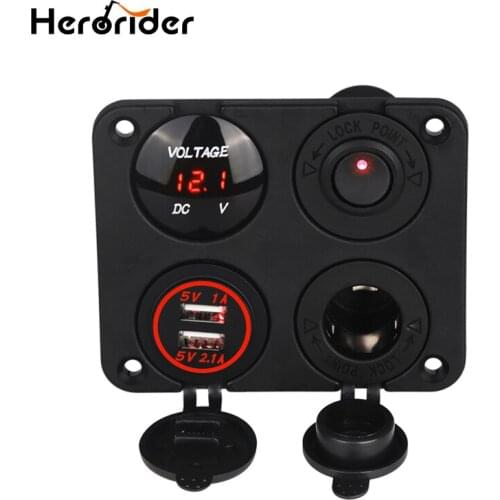 Herorider Dual USB Charger Voltmeter 12V Power Outlet ON OFF Toggle Switch for Car Boat Marine Truck Camper Vehicles Car Socket