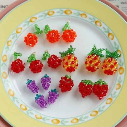 Crystal Weaving Fruit Strawberry Grape Pendant DIY Hand-made Earrings Homemade Material Jewelry Accessories