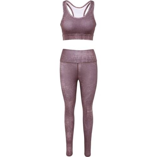 Yoga Set Sportswear Pockets Sport Leggings Top Push-Up High Elastic Gym Print Fitness Suit Clothes