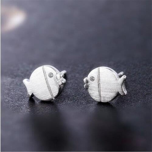 Korean Fashion Cute Brushed Zircon Small Fish Stud Earrings For Women 925 Sterling Silver Jewelry Sweet Gifts for Girls SE185