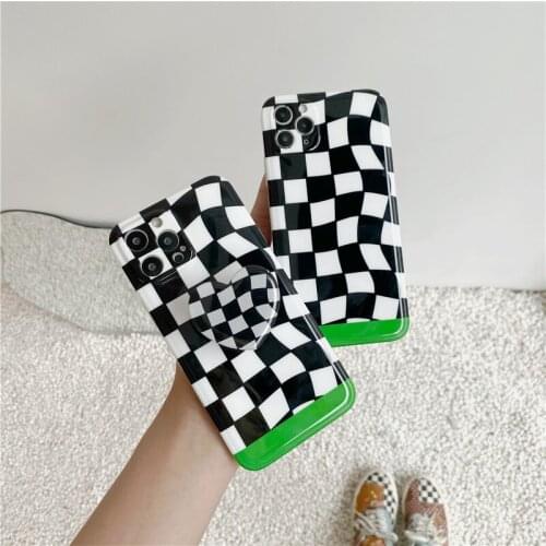 Creative Personality Grid Pattern Phone Case For iPhone 12 11 pro Max XS Max X XR XS 8 Plus Silicone Soft Shell Love Bracket Ins