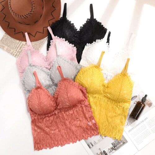 Summer Fashion Women Wireless Padded Bralette Camisole Sexy Lace Top Vest Embroidery Floral Camis