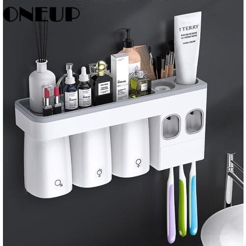 ONEUP Multifunction Toothbrush Holder With Cup Automatic Toothpaste Squeezer Dispenser For Toilet Wall Bathroom Accessories Sets
