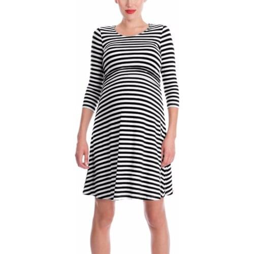 Fashion Cotton Striped Maternity Pajamas Round NeckThree quarter Sleeves Dresses Robe Pregnant womens Clothes Breastfeeding