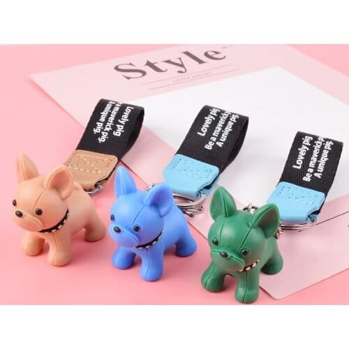 Fashion French Punk Bulldog Keychain PU Leather Dog Keychains For Women Bag Charm Trinket Men Car Key Ring Key Chain Jewelry