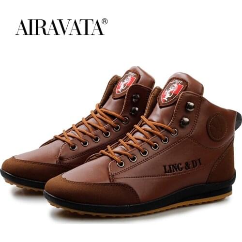 Mens Fashion PU Leather Boots Mens Casual Patchwork Flat Walking Shoes High-top Sneakers