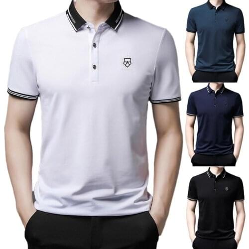 Male Tops Turndown Collar Washing Resistance Embroidery Design Adult Shirt Leisure Office Solid Short Sleeves Shirt Men T-shirt