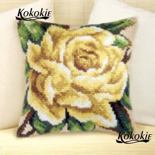 Diy cushion mat embroidery needlework set flowers cross stitch pillow kits throw pillow handicraft embroidery yarn pillowcase
