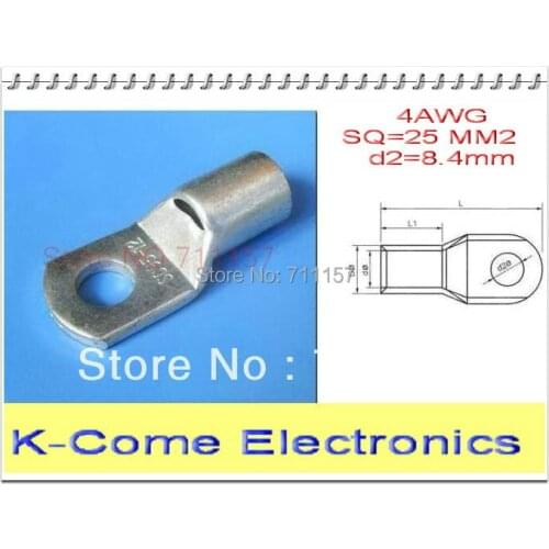 SC25-8 Copper Cable Lugs For 4 AWG With Mounting Hole 8 mmTerminals Connectors Connecting Tinned Lug