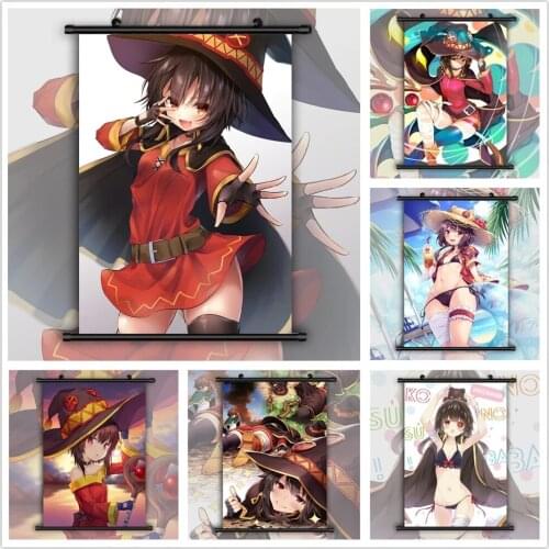 Wall Art Canvas KonoSuba Megumin Anime Cute Girl Japan Pictures Modern Painting Print Poster Plastic Hanging Scrolls Home Decor