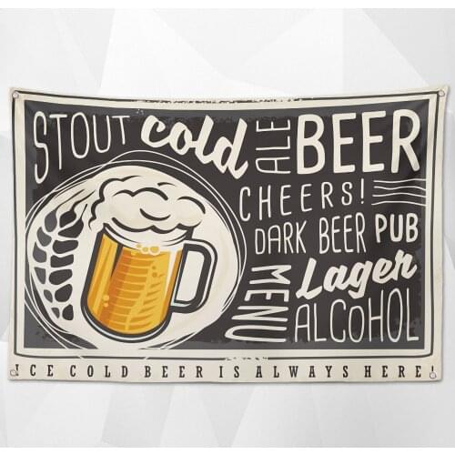 COLD BEER Nostalgic Retro Hanging Cloth Wall Chart Vintage Beer Day Poster Wallpaper Banner Flag for Beerfest Parties Decoration
