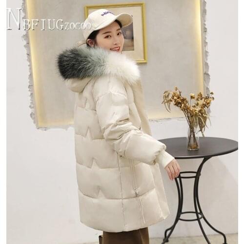 2020 New Korean Gradient Color Fur Hooded Women Parkas Thick Warm Female Overcoat