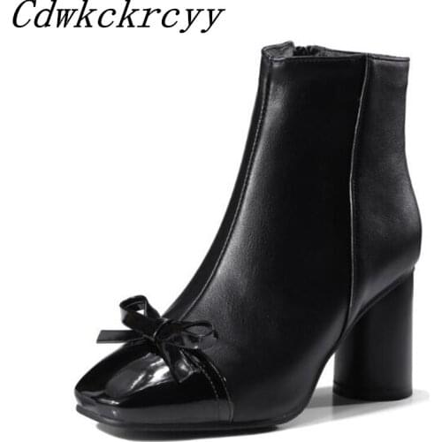Autumn and winter New style fashion British style Round heel Square head Sweet Bow Short boots Cashmere Keep warm Women Boots