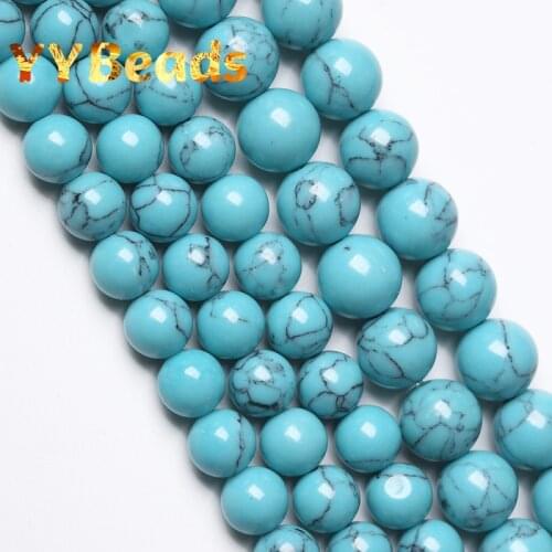 Lake Blue Howlite Turquoises Stone Beads Mineral Stone Round Loose Charm Beads 4mm-12mm For Jewelry Making DIY Bracelet Ear Stud