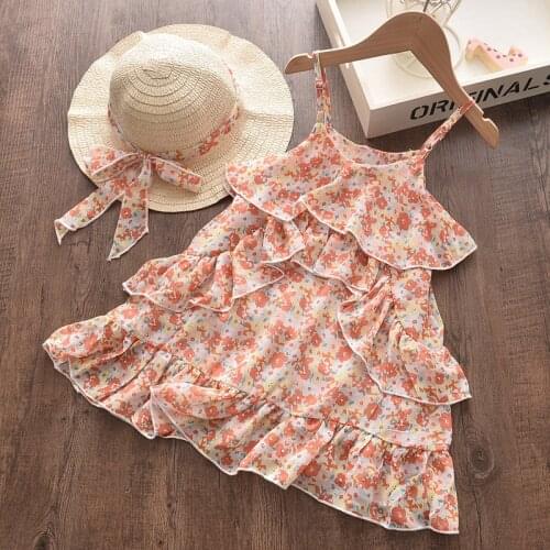 Baby Girls Princess Dress Summer Fashion Toddler Kids Party Dresses with Hat 2Pcs Flower Outfits Gown Children Beach Clothes