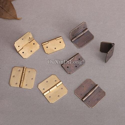 Retro 10PCS European Antique Brass Cabinet Hinges Cupboard Cabinet Jewelry Wooden Cases Box Hinges Mini Furniture Hinges