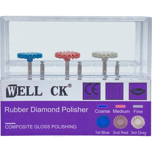 6Pcs/Box Dental RA Shank 2.35mm Rubber Diamond Polisher Burs Composite High Gloss Dentistry Odontologia Rotary Wheel Tools