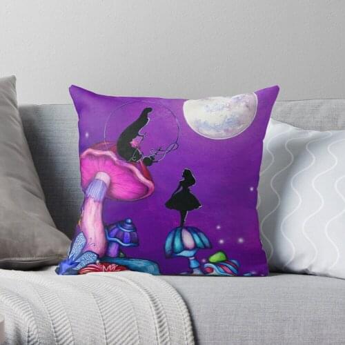 Alice In Wonderland And Caterpillar Throw Pillow Cushion Cover Polyester Throw Pillows Case On Sofa Home Car Seat Decor