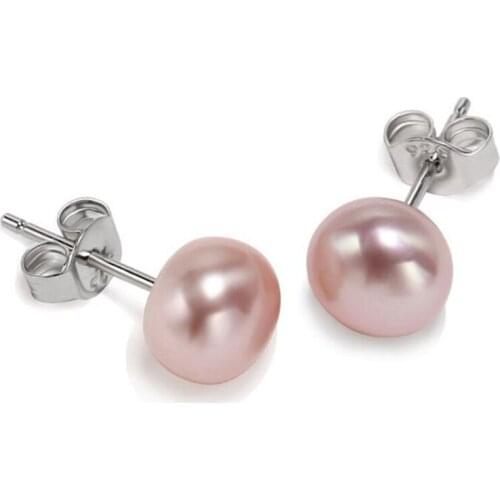 Silver Natural purple pearls stud earring in 925 sterling silver diameter 6-12.5mm Classical fine jewelry earring for women Mom