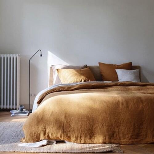 Nordic France Pure Color Bed Linen Flax Duvet Cover Washed Linen Quilt Cover Skin-friendly Linear Bedding Bag roupa de cama