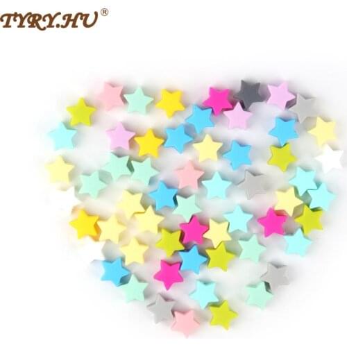 TYRY.HU Original 15mm Star Shaped Silicone Beads 10pcs Food Grade Baby Teether Pendant For DIY Necklace Bracelets Colorful Bead