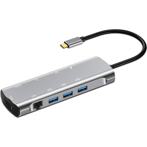 USB C HUB Type C To HDMI-compatible 4K USB 3.0 RJ45 Security Digital/TF Adapter USB Dock Splitter Port For Laptop PC