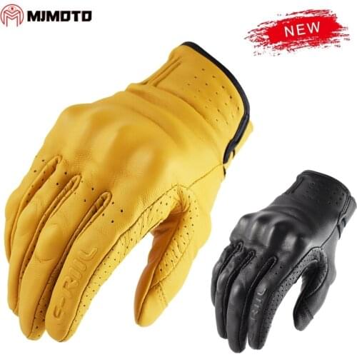 Vintage Breathable Motorcycle Gloves Leather Men Motocross Racing Gloves Goatskin Protective Gear Moto Biker Gloves Yellow Brown