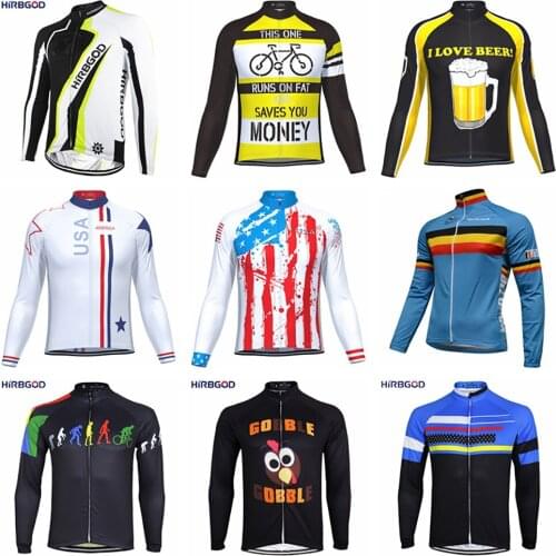 HIRBGOD Mens Spring Long Sleeve Cycling Jersey Breathable Bike Shirt Team Quick-Dry Outdoor Sports Bicycle Clothing Top