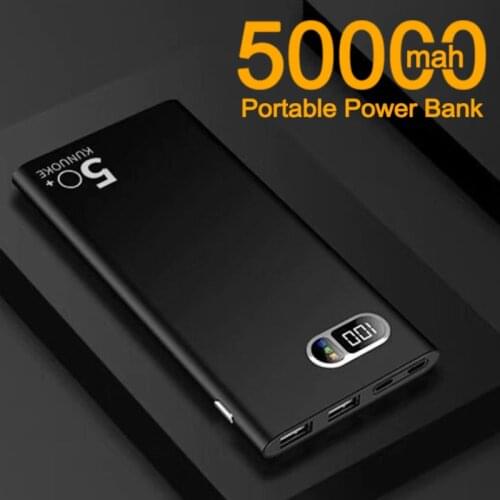 50000mAh Power Bank Portable Ultra-thin Phone Digital Display Charger 2 USB Outdoor Travel Powerbank for Xiaomi Samsung IPhone
